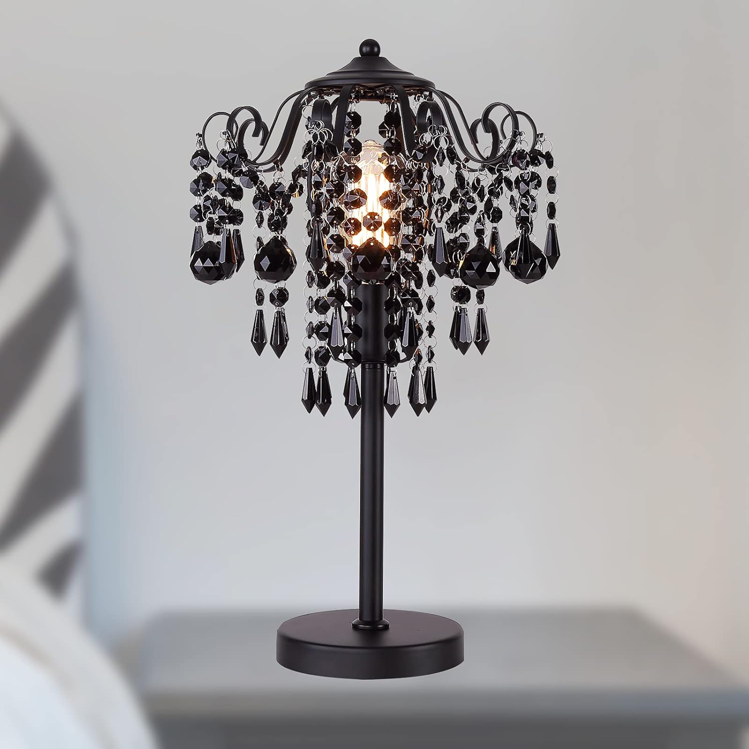 MEIXISUE Small Black Crystal Bedside Table Lamp End Table Lamp