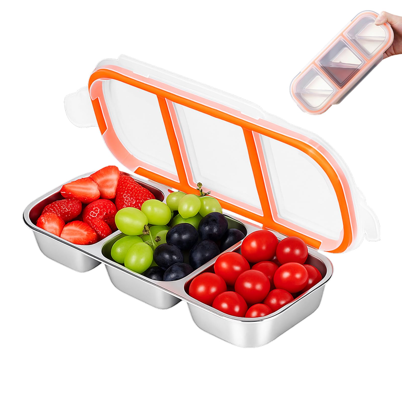 Reusable Stainless Steel Snack Containers with Lids – 10.3" x 4" 3 Compartment Snackle Box, Leak-Proof Metal Snack Containers for Kids & Adults, Divided Food Storage Box (3 Compartment)-image-31