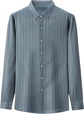 Mens Striped Casual Loose Long Sleeve Shirt Classic Vertical Striped Beach Vaction Dress Shirts Summer Shirt