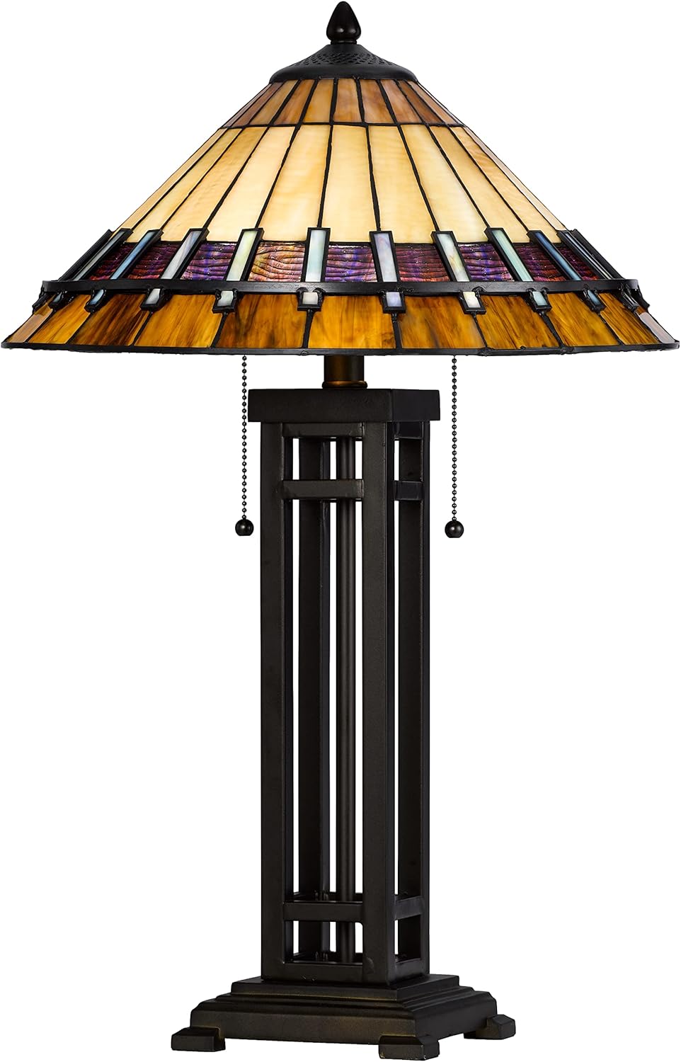 Cal Lighting BO-3111TB 60W X 2 Metal and Resin Tiffany Table Lamp with Pull Chains, Dark Bronze