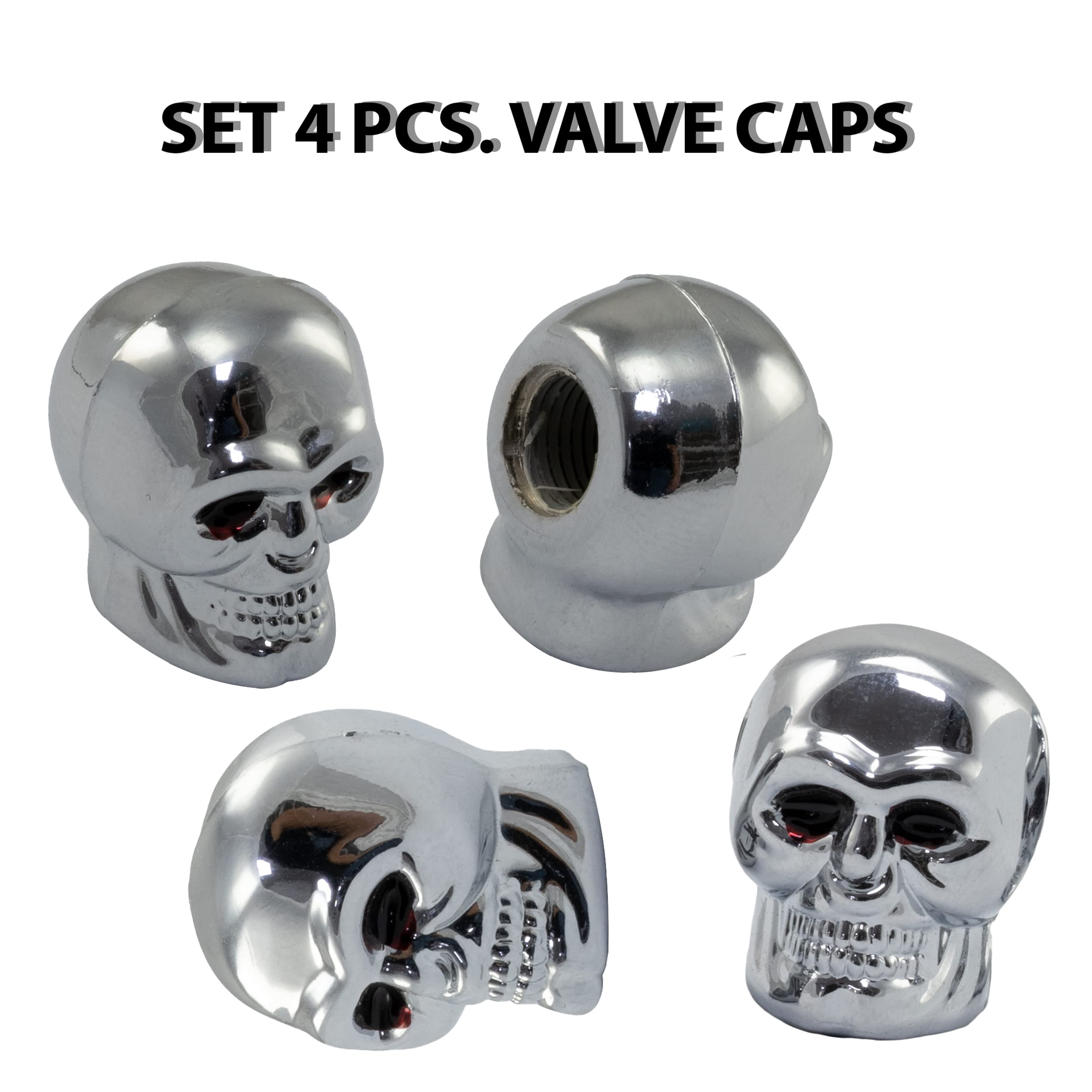 AERZETIX Lot De 4 Capuchons Valve Pneus Crâne Tête De Mort Argent - Accessoire Tuning Voiture