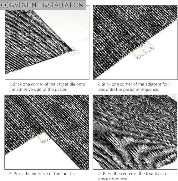 LITA Carpet Tiles Reusable 24 x 24 Squares Indoor/Outdoor 0.25 Pile Height Loop Pile, Non Slip Easy DIY Installation Peel and Stick Carpet Tile, Gray Polypropylene, (18 Tiles) (72 sqft/Box)
