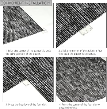 LITA Carpet Tiles Reusable 24 x 24 Squares Indoor/Outdoor 0.25 Pile Height Loop Pile, Non Slip Easy DIY Installation Peel and Stick Carpet Tile, Gray Polypropylene, (18 Tiles) (72 sqft/Box)
