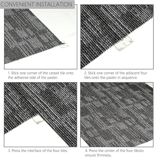 LITA Carpet Tiles Reusable 24" x 24" Squares Indoor/Outdoor 0.25" Pile Height Loop Pile, Non Slip Easy DIY Installation Peel and Stick Carpet Tile, Gray Polypropylene, (18 Tiles) (72 sqft/Box) by LITA - Image 5