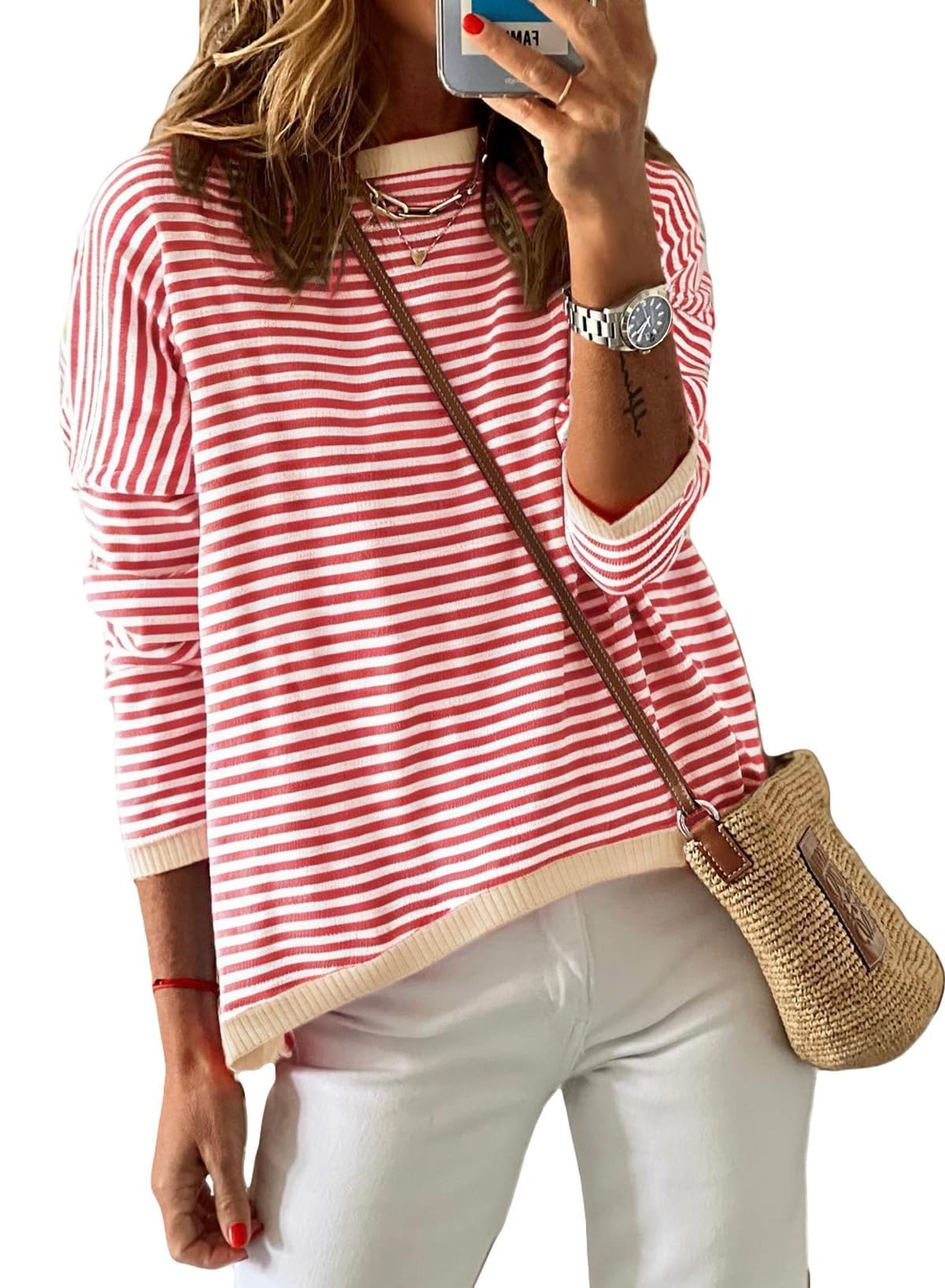 Cuptacc Felpa Donna Senza Cappuccio Maglietta Donna Stripe Girocollo Maniche Lunghe T Shirt Donna Elegante