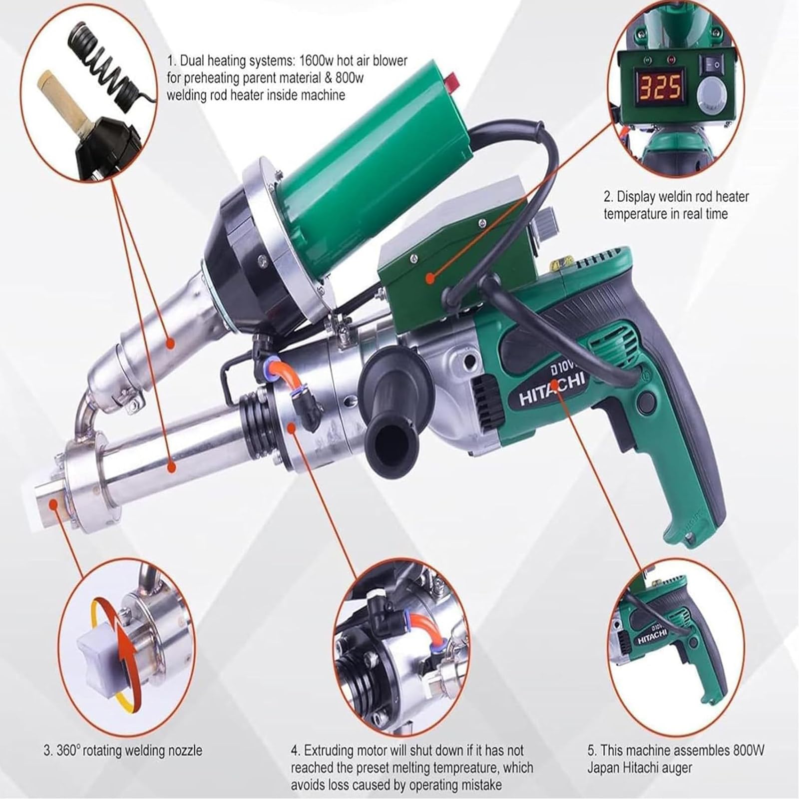 Pistola Soldadora Extrusión Manual 1600w,Máquina Soldadora Tubos PVC,Pistola Soldadora Plástico Aire Caliente Doble Calentamiento,para Soldar Tuberías Hdpe PP O Tanques Agua