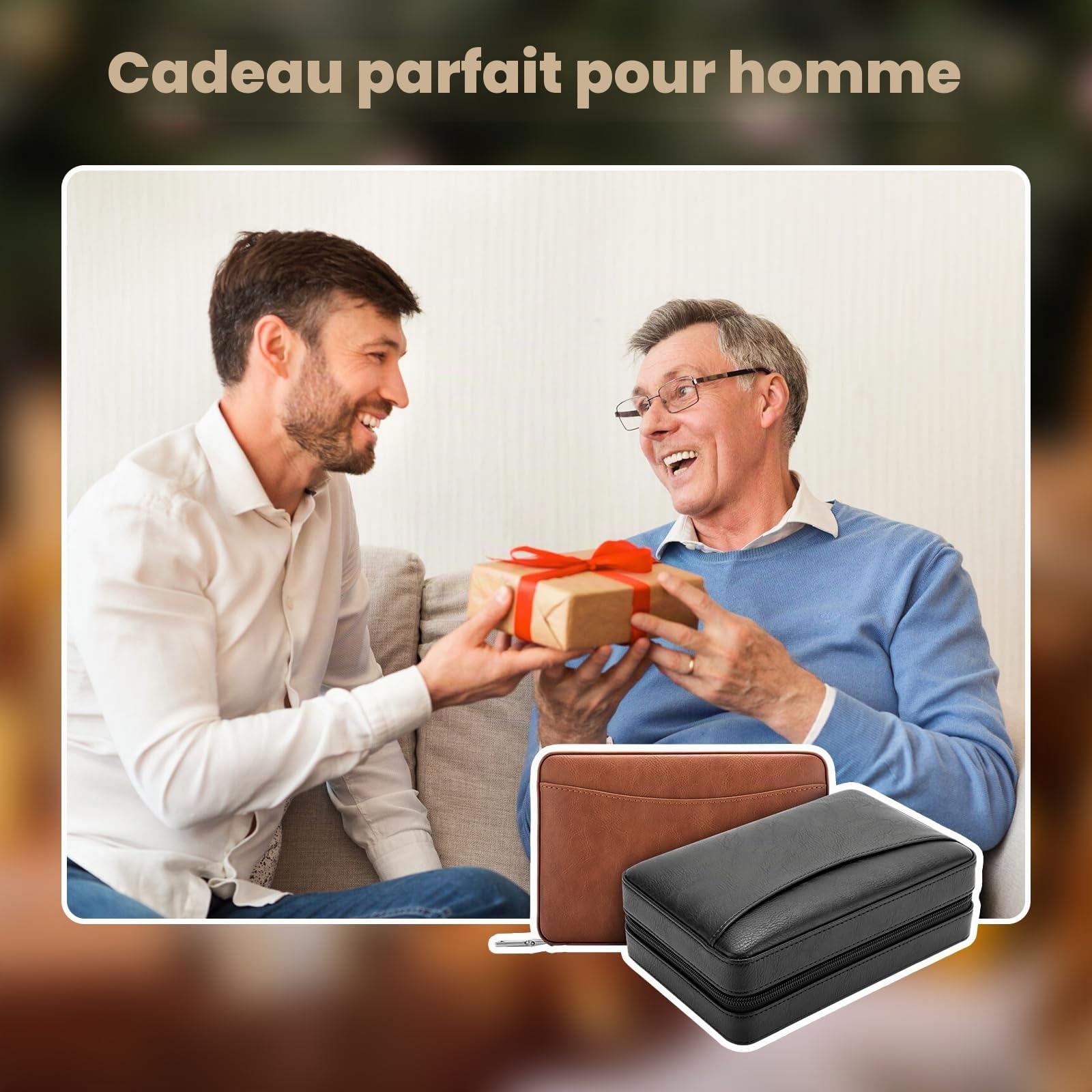 Boîte à cigares de Voyage avec poinçon, étui à cigares en Cuir doublé de Bois de cèdre pour 6 cigares, humidificateur Portable intégré pour Les Amateurs de cigares (Noir)