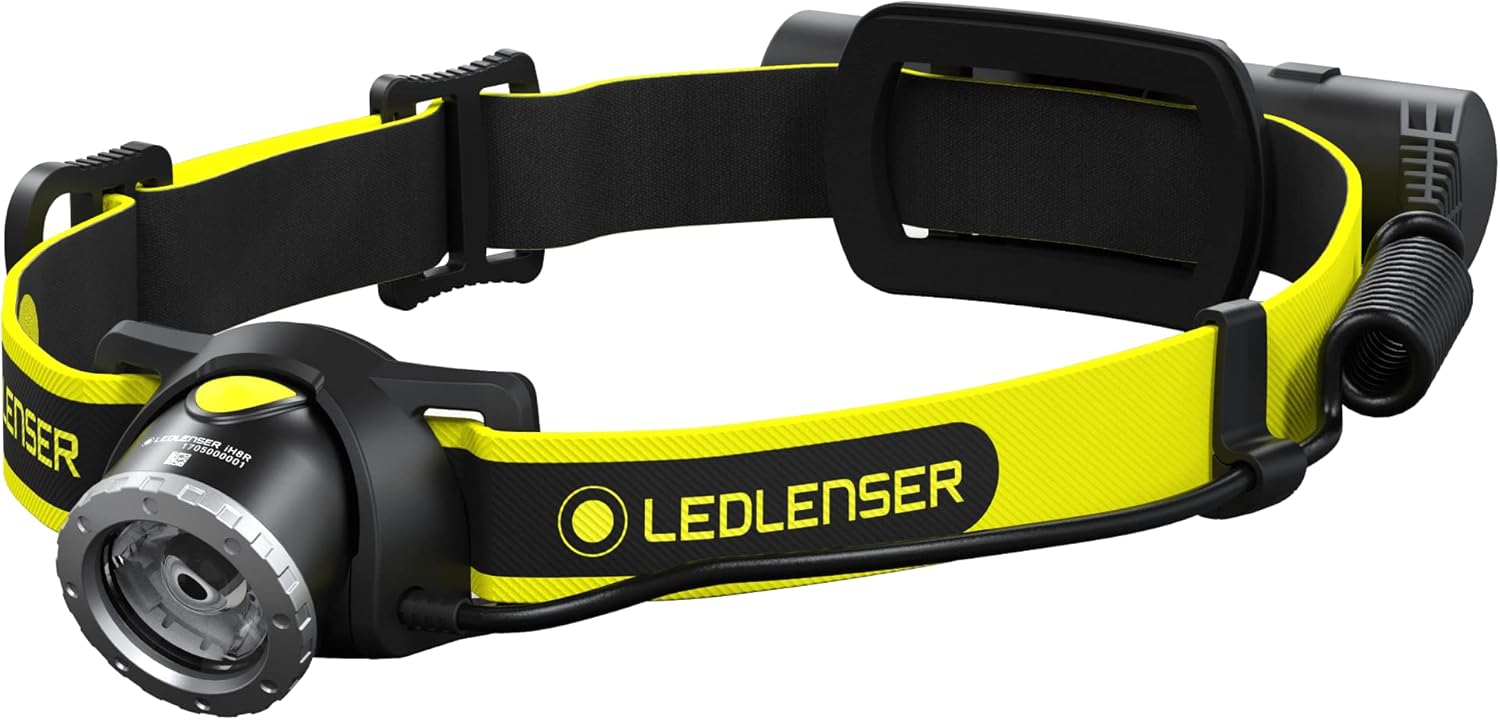 Ledlenser iH8R Rechargeable Headlamp - Black/Yellow, Helmet Mount Kit - Industrial Hardhat Headlamp - USB Rechargeable Flashlight - 600-Lumen LED Headlight