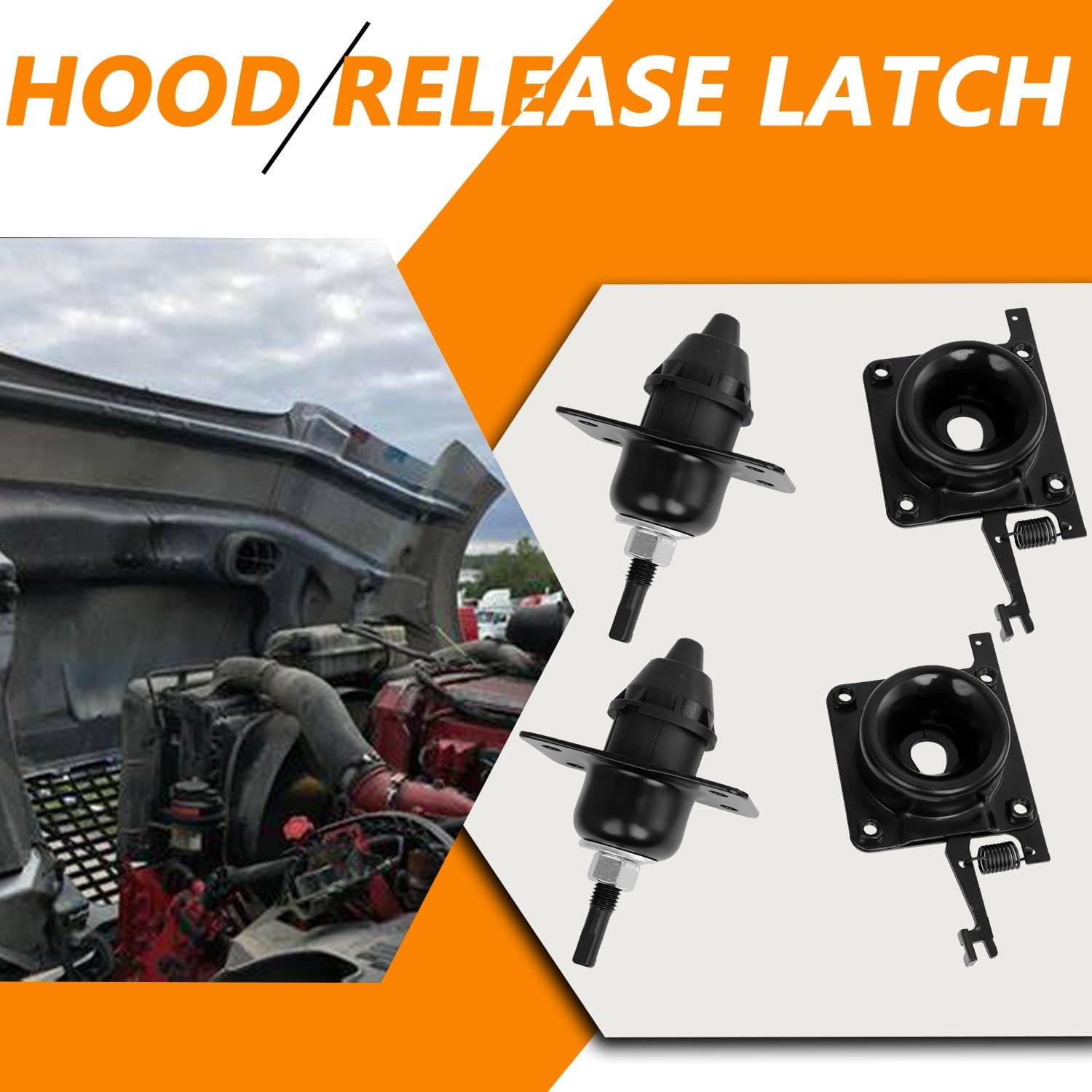 Hood Release Latch, Compatible with Volvo VN VNL 2004-2018 Upper & Lower Driver and Passenger Side Hood Latches Set Replaces# 20498998 20565619 8074938 4PCS