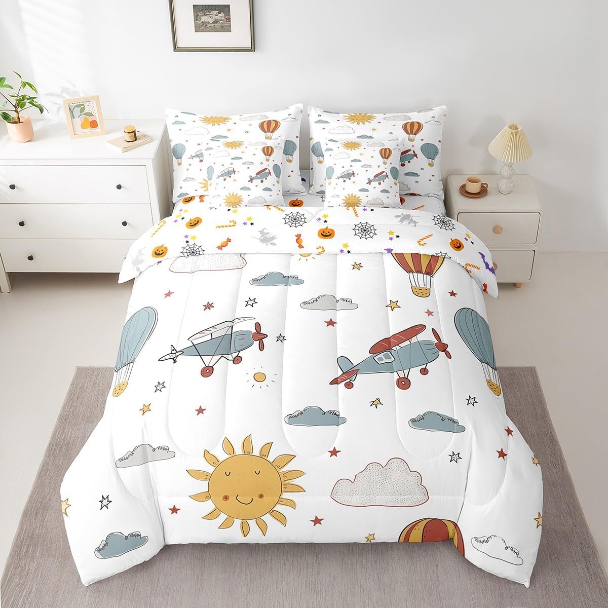 Erosebridal 7 Piece Girls Princess Bedding Set Full - Carriage, Fan, Crown Comforter Set With Sheets for Toddler Girl - Kawaii Bed in A Bag, Soft Lightweight Bed Set, Girly Room Decor