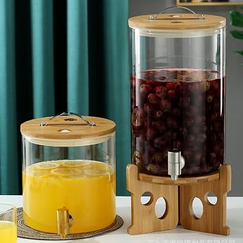 Glass Drink Dispenser, 5L Glass Jar Beverage Dispensers with Stand and Faucet, Water Dispenser Countertop for Tea Jar, Lemonade, 100% Leak Proof(Size:8L)