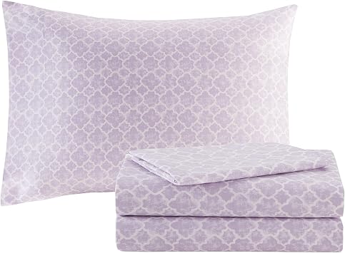 Madison Park Essentials Cozy Bed In A Bag Comforter with Complete Cotton Sheet Set - Trendy Floral Design All Season Cover, Decorative Pillow, Twin(68x86), Leaf Purple 9 Piece