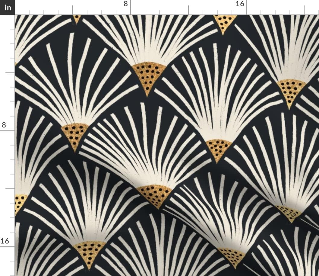 Spoonflower Fabric - 1920S Botanical Art Deco Gold and Cream Flapper Printed on Petal Signature Cotton Fabric Fat Quarter - Sewing Quilting Apparel Crafts Decor