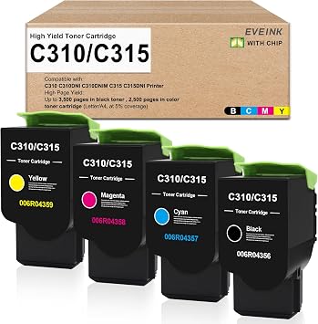 EVEINK High Capacity C310 C315 Toner Cartridge 4-Pack with New Chip | Compatible with Xerox C310 C310DNI C315 C315DNI Color Printers for Xerox 006R04356 006R04357 006R04358 006R04359