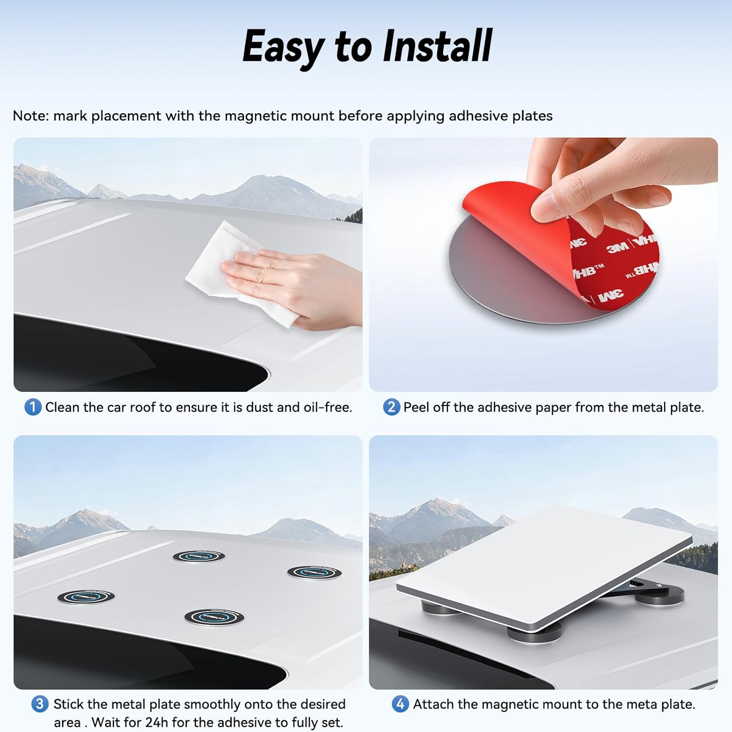 4PCS Starlink Mini/Gen 3 Magnetic Mount Plates, Adhesive Metal Plate Magnetic Pads for Satellite Dish Magnetic Car Mount, Starlink Mounting Accessory for Car Truck SUV Aluminum/Glass Cab Roof