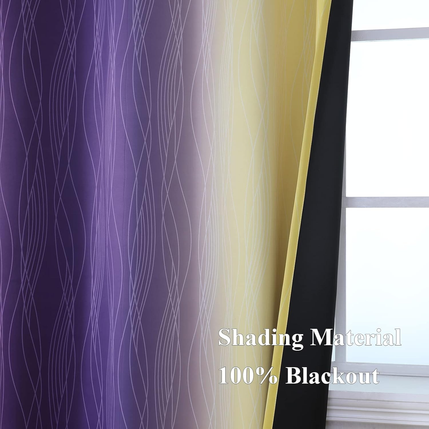 Estelar Textiler Yellow and Purple Ombre Blackout Curtains 45 Inch Length 2 Panels, Full Room Darkening Gradient Drapes for Kitchen, Thermal Insulated Grommet Short Curtains for Bathroom,52Wx45L thumbnail