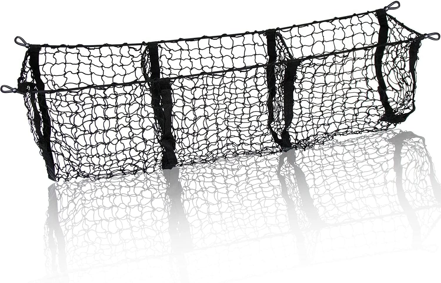 Zone Tech Three Pocket Mesh Trunk Cargo Net Storage Organizer– Premium Quality Black Heavy Duty Black Mesh 3 Pocket Trunk Cargo Organizer for Car, Van, SUV Pickup Truck Bed