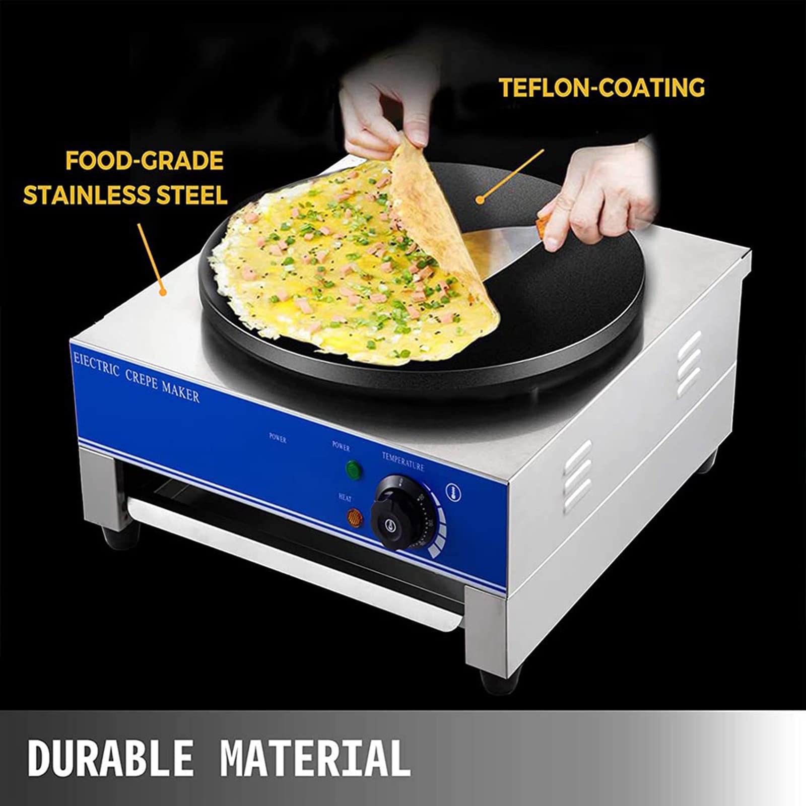 2800w Machine à CrêPes éLectriques,Fabricant De CrêPe Commercial,avec des Assiettes en Fonte De 400 Mm,des Accessoires D'Ustensiles à Plaque Chauffants Cuisent éGalement des œUfs,220v