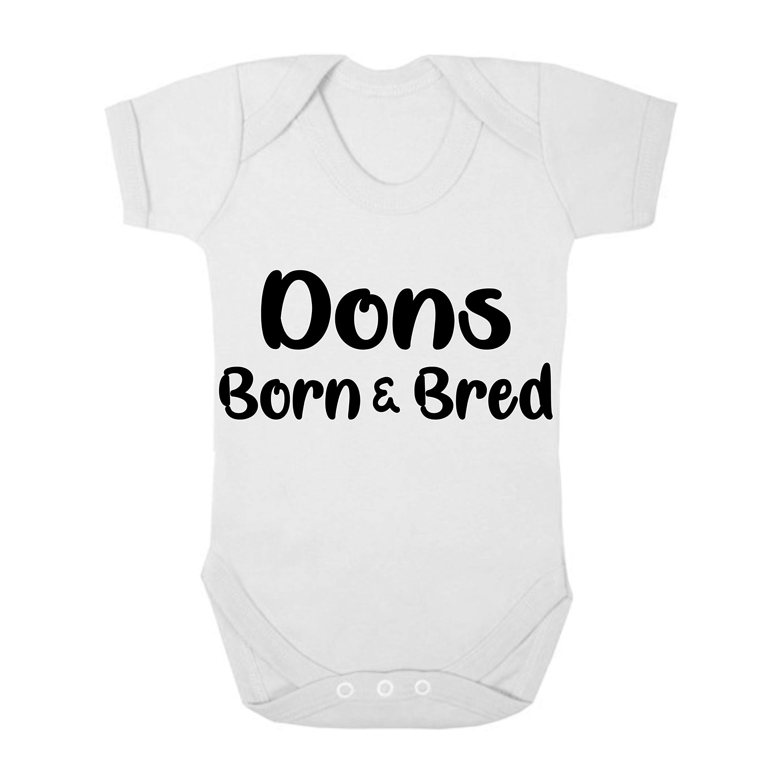dons Born and Bred Football Premium Baby Vest Grow Romper Girl boy Gift Present Shower Newborn Age 0-3 Months Black