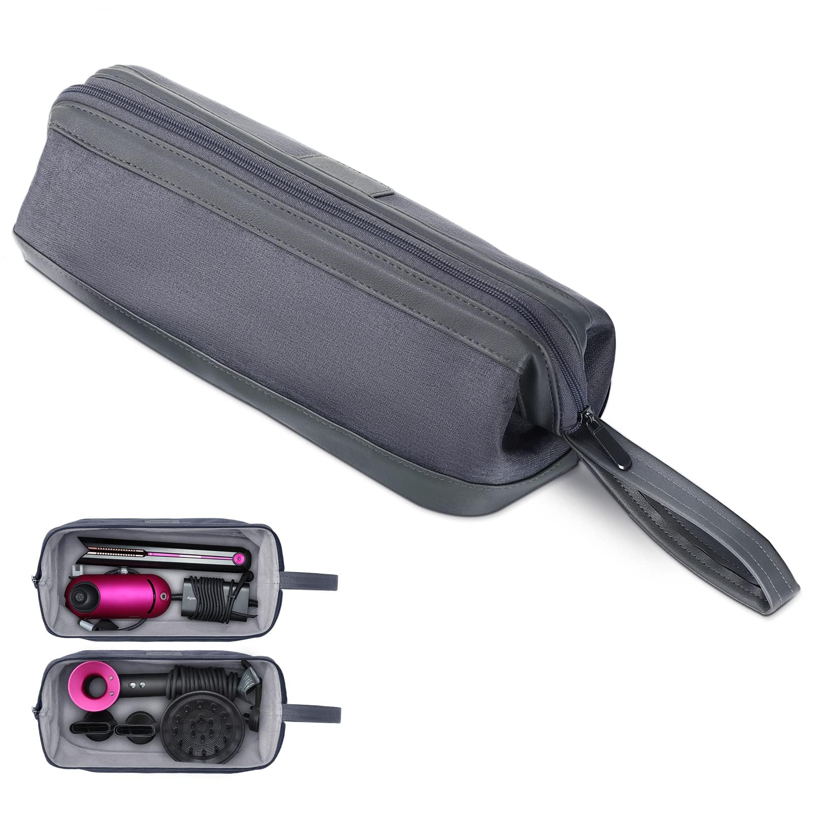 Hair Dryer Universal Zipper Storage Bag Compatible for Dyson Supersonic Hair Dryer for Dyson Airwrap Styler Accessories, Travel Portable Cosmetic Organizer Case (Grey)