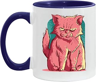 Grumpy Pink Cat Gift Pink Illustration Pet Lover Gift Idea 11oz 15oz Inner Color Accent Mug