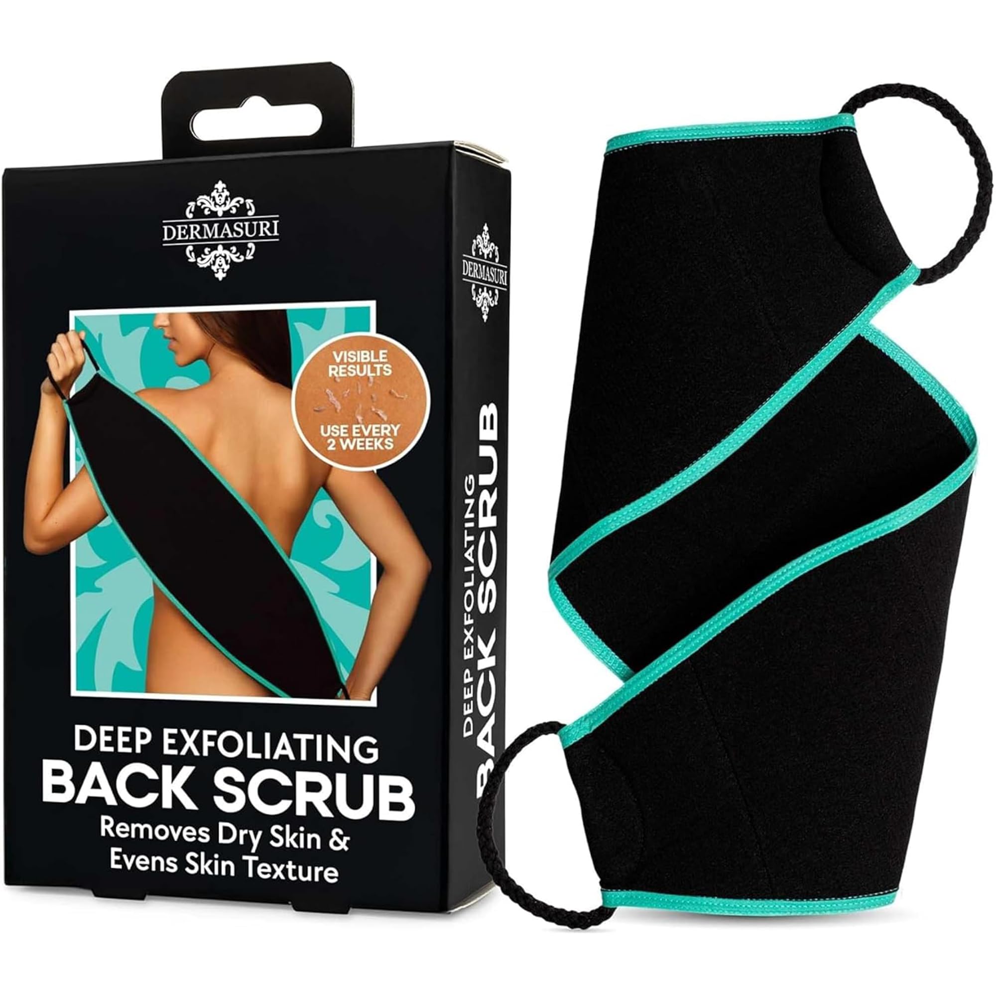 Dermasuri - Deep Exfoliating Back Scrubber - Bath & Shower Back Scrub - Body Exfoliator Scraper Tool - Deep Exfoliation Body Cleaner for Shower - 27" Long, 8" Wide