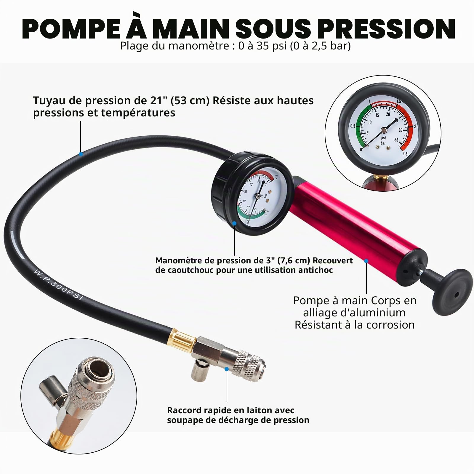 FreeTec 14pcs Testeur Systeme de Refroidissement, Kit Testeur Pression Radiateur, Universels Testeur Fuite Liquide Refroidissement, Appareil Test Radiateur avec Pompe et Adaptateur