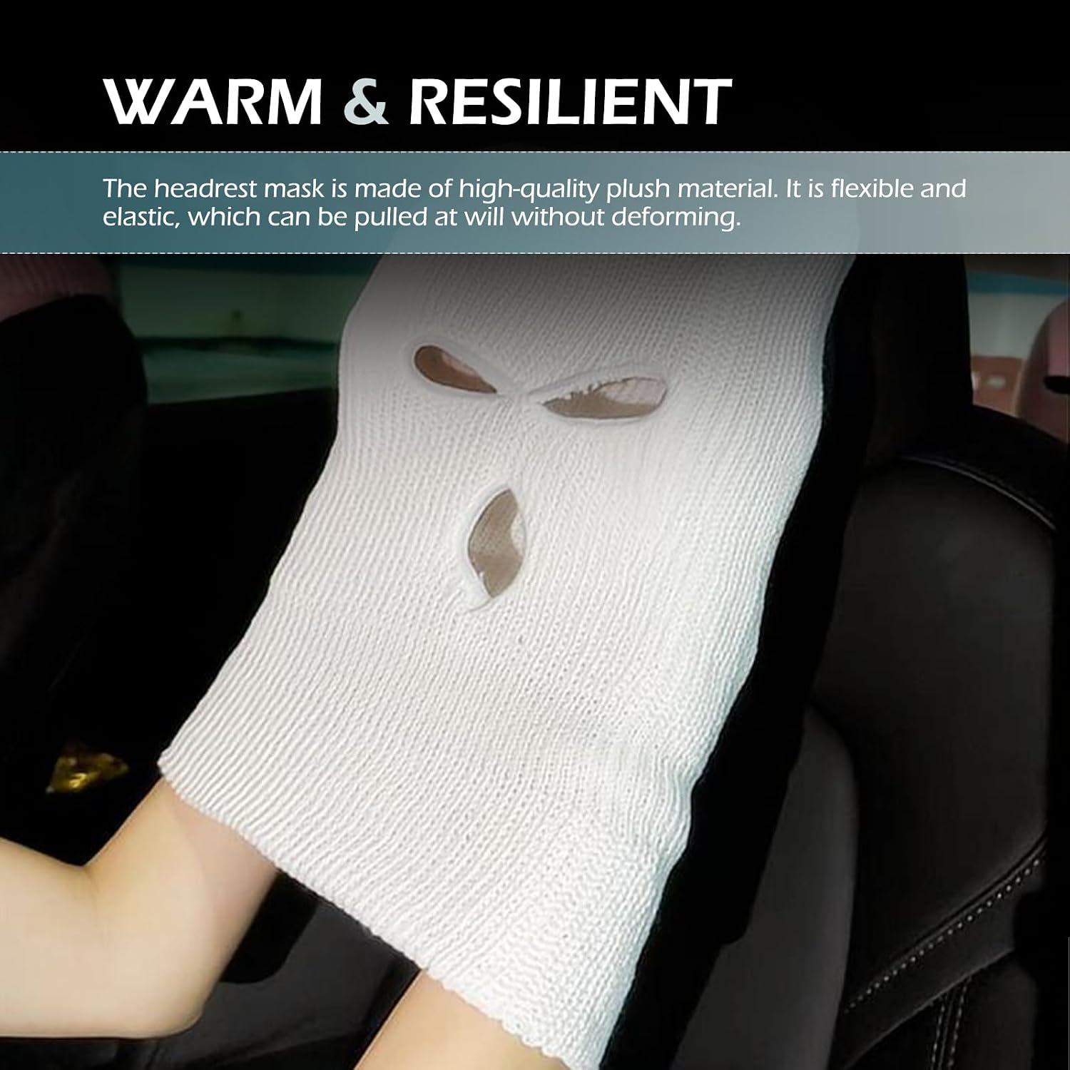 2 PCS Car Headrest Cover,Personalized Funny Car Seat Full Face Mask Decoration, Sweat-Absorbing & Scratch-Resistant Seat Headrest Wrap Covers, for Most Vehicles (White) image 4