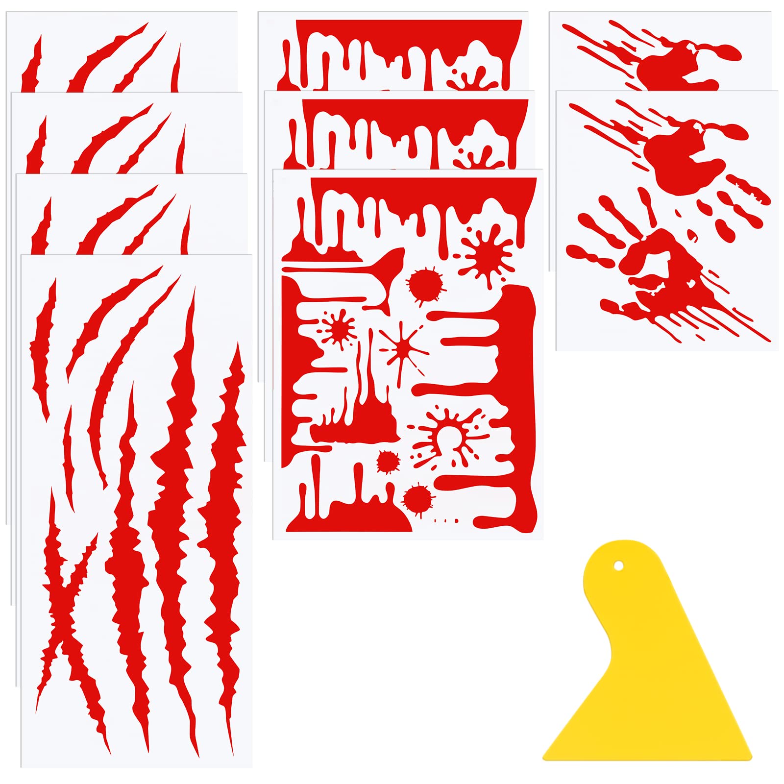 9 Sheets Halloween Theme Bleeding Car Stickers with Scraper Claw Scratch Red Blood Flowing Car Decals Bloody Handprint Clings Halloween Wall Decals for Car Truck Headlights Window Taillight Decoration