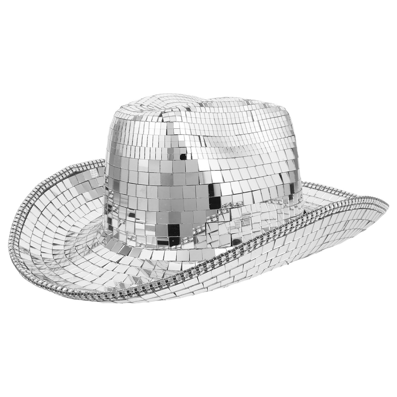 GLEAVI Chapeau de Cowboy Scintillant à Paillettes Argentées, Taille Unique, Accessoire Western pour Cosplay et Festivals de Musique Unisexe