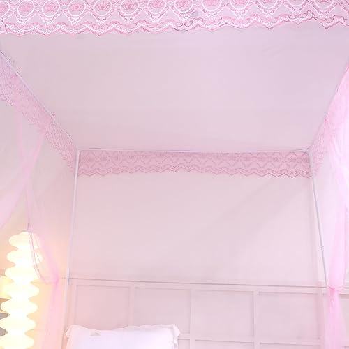 Miniatura 6 de Toldo de cama, red de cortina de cama de princesa para niñas y adultos, red rectangular de cúpula de encaje de tres puertas (rosa bebé, Queen)
