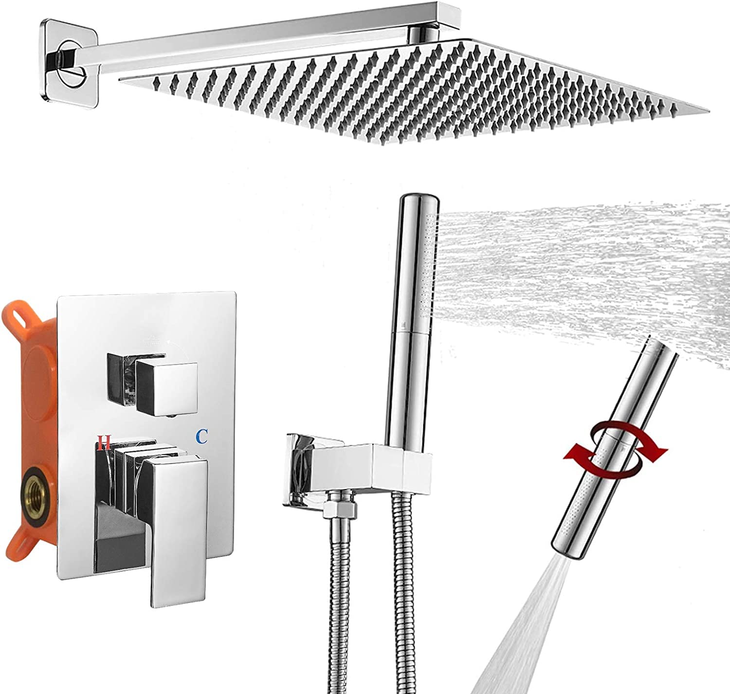 Système de douche chrome poli haute finition avec pommeau géant