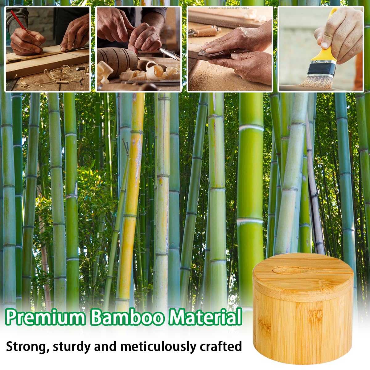 XingyLi 2Pcs Bamboo Salt Boxes, Round Salt and Spice Storage Box with Magnetic Swivel Lid and 6 Spoons - Image 3