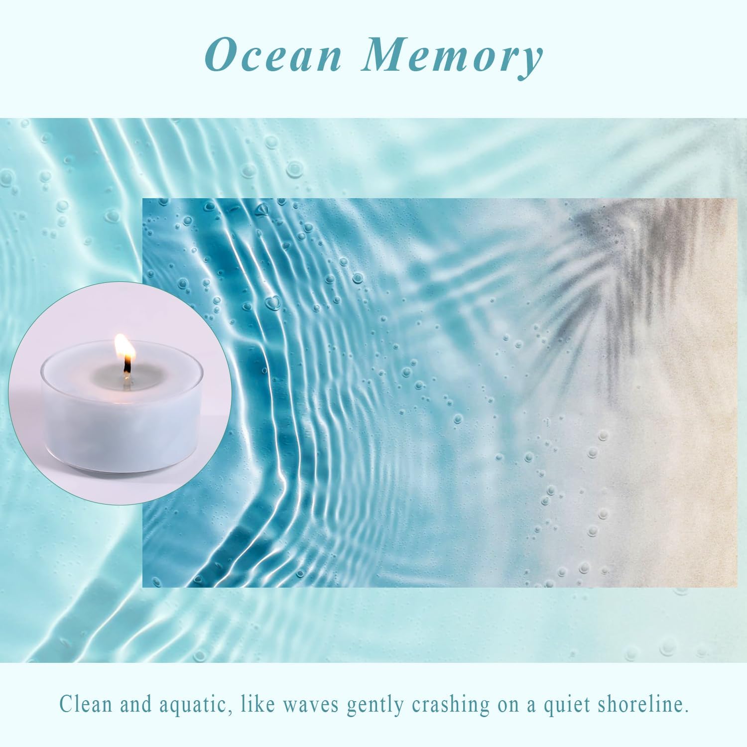 Ocean Memory Scented Tea Lights Candles – Soft Blue – 6 Hour Burn – 100% Palm Wax – Scented Tealight Candles for Holiday Relaxation, Winter Gatherings – 48 Pack Scent Votive Candle