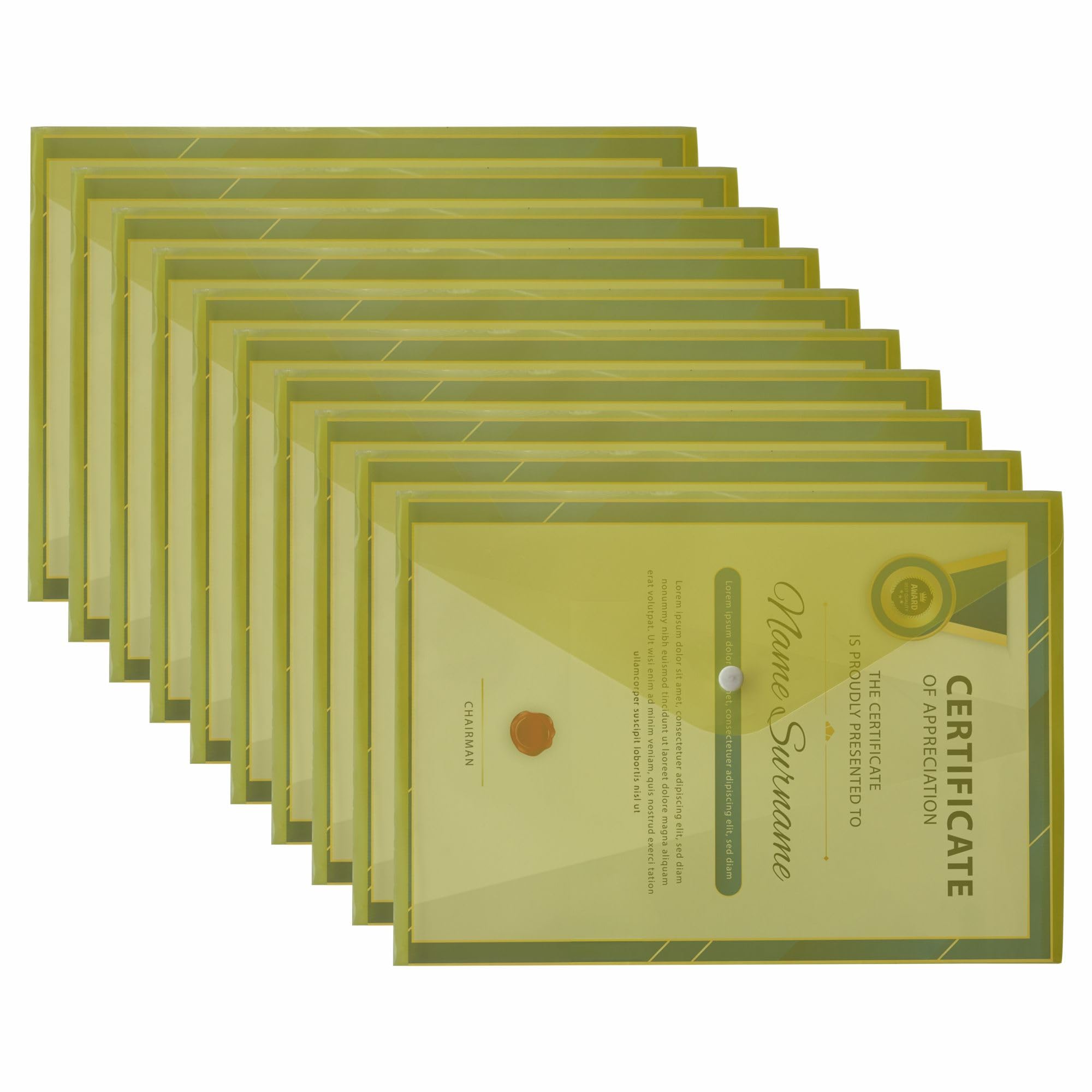 M1SS A4 Clear Document Folders Plastic Wallets Folder - 50 Pack 𝗕𝗨𝗟𝗞 𝗕𝗨𝗬 Popper Wallet with Button Closure (Yellow)