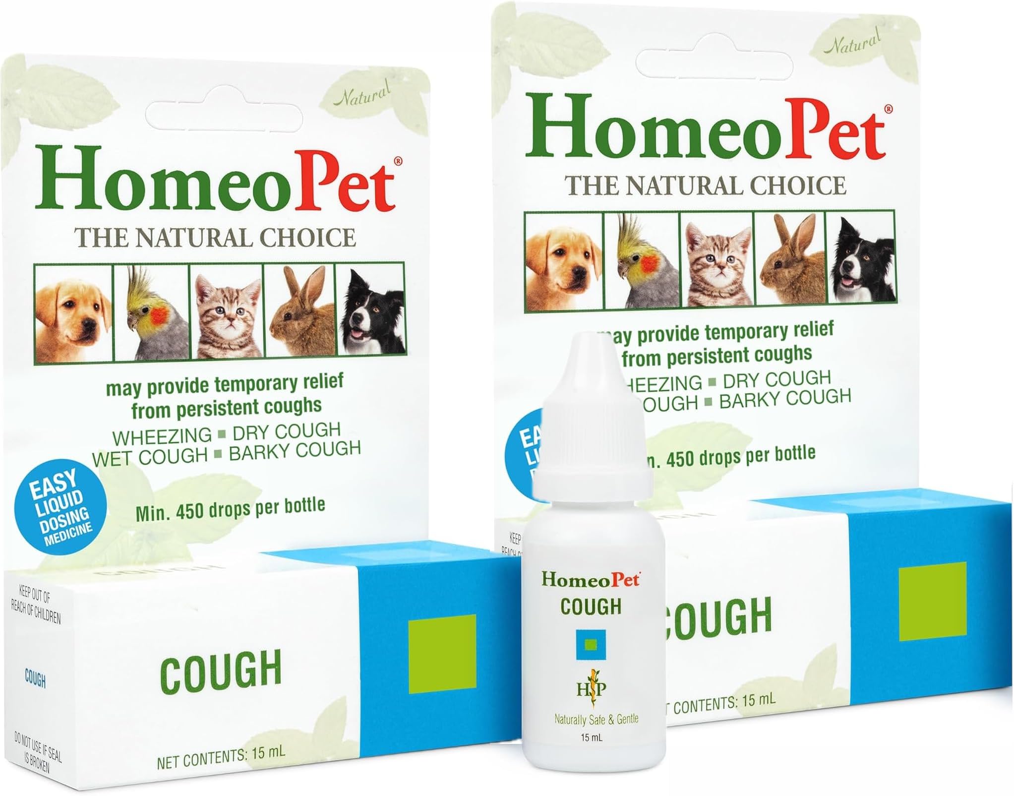 HomeoPetCough, Gentle Natural Cough Medicine for Dogs, Cats, and Small Pets, Cat and Dog Cough Medicine, 15 Milliliters (Pack of 2)