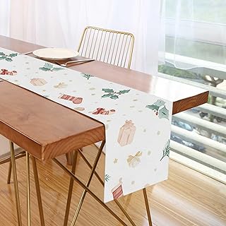 Christmas Table Runner Dresser Scarves, Socks Gift Box Leaves Pattern Table Runners for Dinning Tables, Farmhouse Kitchen Decor Holiday Dinner Decoration - 13x70 Inch