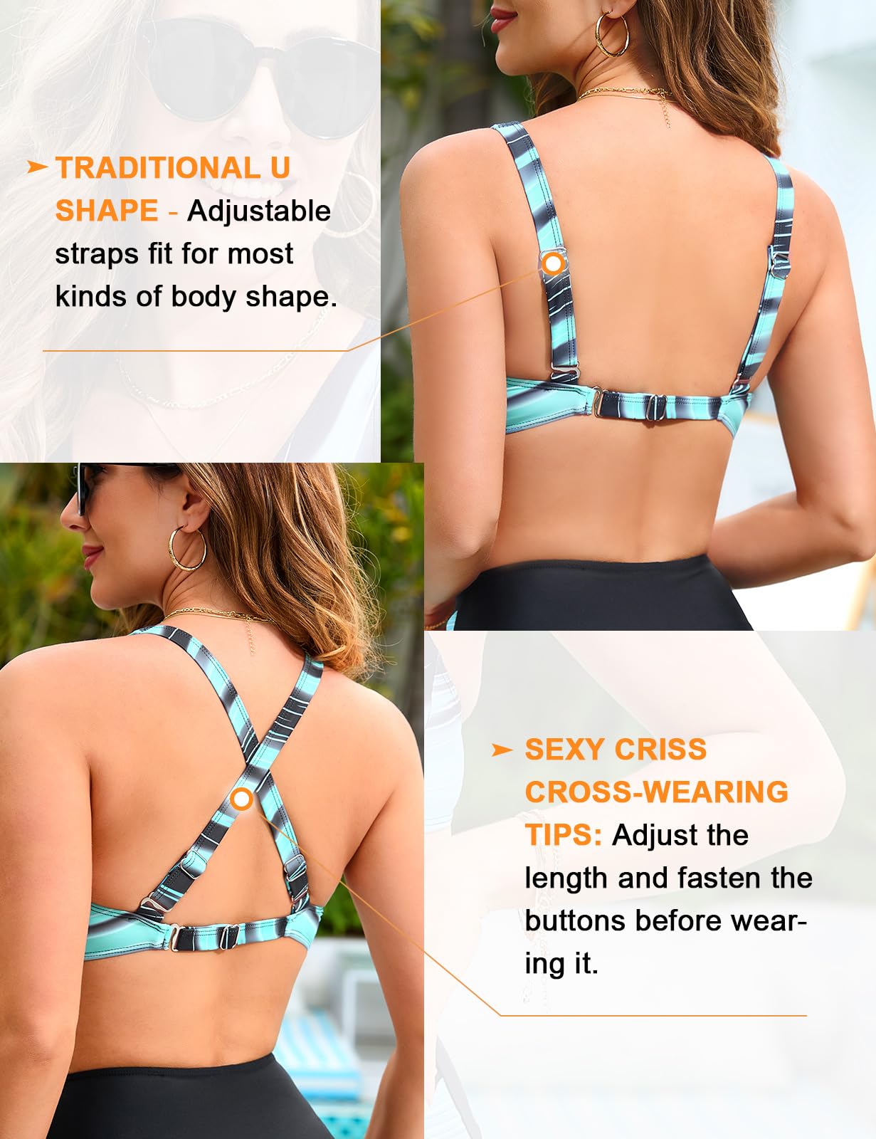 UMIPUBO Costume da Bagno Donna A Vita Alta Due Pezzi Bikini Set Push Up Costumi da Mare Bikini Top Imbottito Reggiseno Abiti da Spiaggia Regolabile Beachwear Swimwear