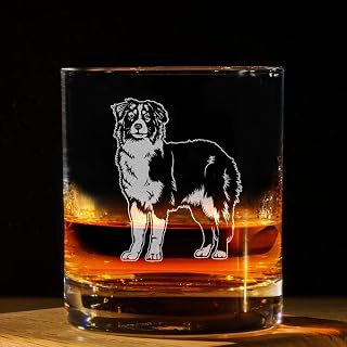 Australian Shepherd Dog Vintage Engraved Whiskey Glass - Pet Lover Owner Gift - Unique Birthday Gifts - Australian Shepherd Lovers Gift - Vintage Old Fashioned Glass - Decor For Bar