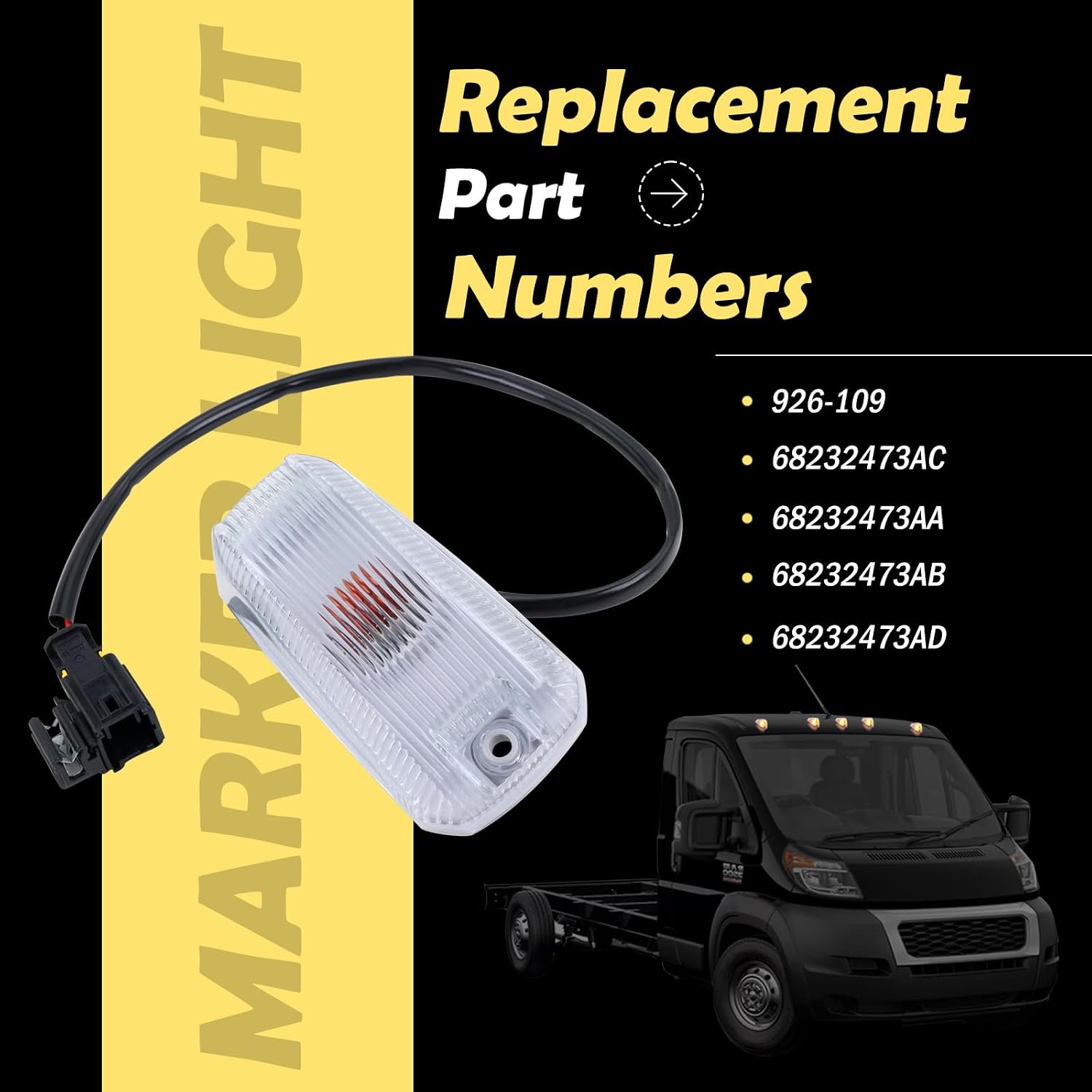 Condition photo showing As Is for cab roof top marker lights compatible with 2014-2023 dodge ram promaster 1500 2500 3500 roof running lamps replaces# 926-109 68232473aa 68232473ab 68232473ae 68232473ac (5 pack)