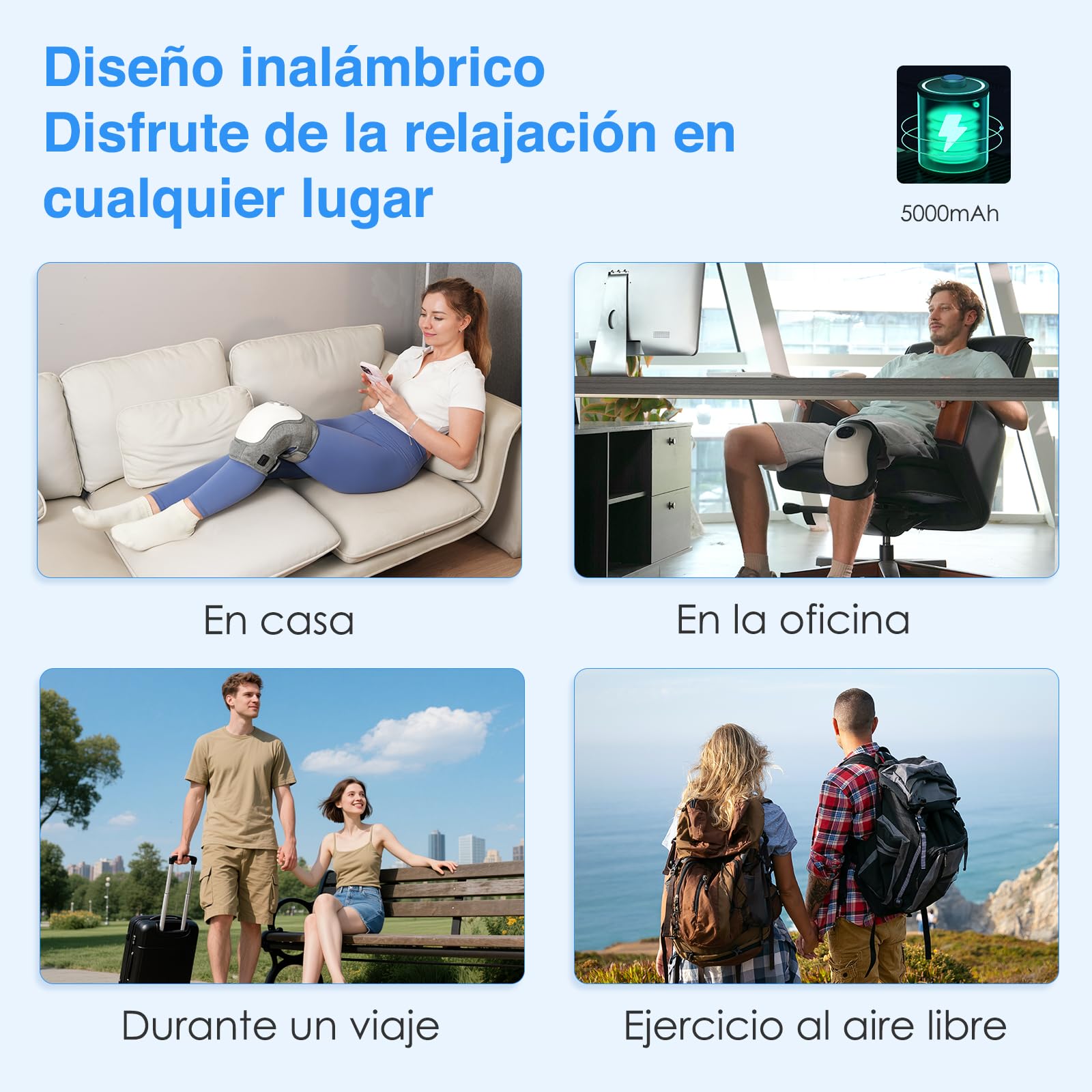 Rodillera Inalámbrica con Calor, Masajeador de Rodilla | Vibration und Luftdruck-Massage, 3 Heizstufen, 3 Vibrationsstärken, 5 Timer-Optionen, 5000mAh Akku