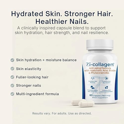 Miniatura 2 de Zi-Collagen - Cápsulas de colágeno marino para piel, cabello y uñas, fórmula multiingrediente con fitoceramidas, ácido hialurónico, biotina +