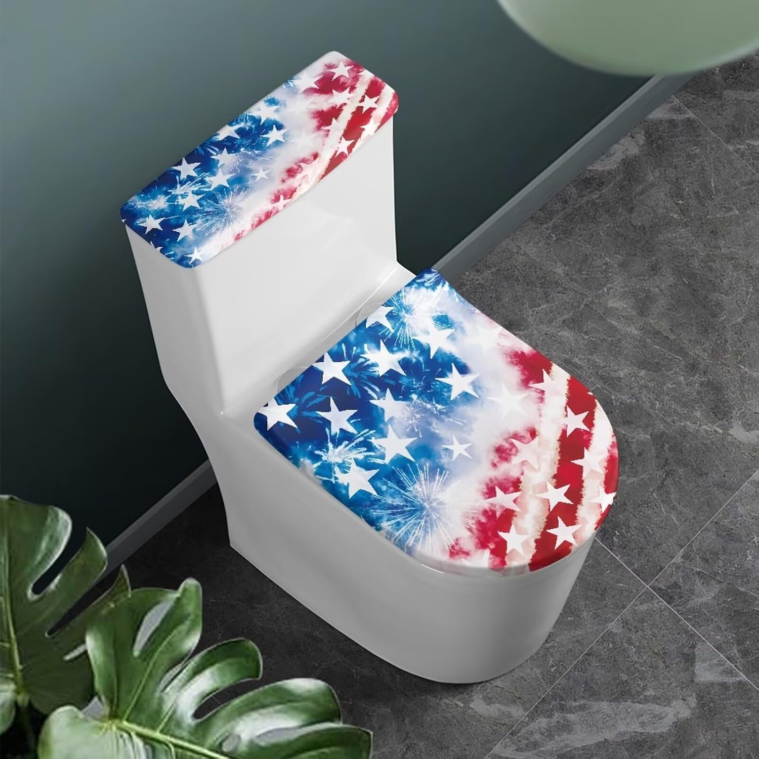 American Flag Toilet Seat Cover Red White Blue Toilet Lid and Tank Cover with Elastic Edges Universal Fit Wear-Resistant Easy to Clean for Bathroom Decor 2 Pcs image 2