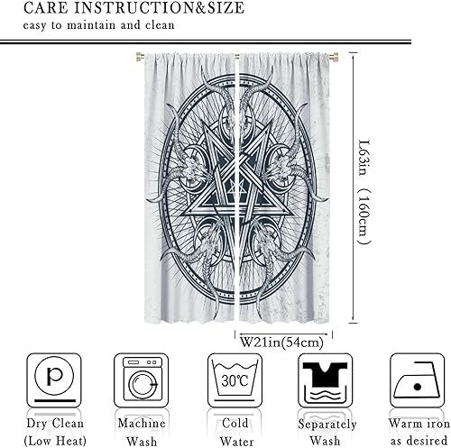 Vista 292 de Cortinas de cabeza de cabra, misteriosa cabeza de cabra malvada, calavera negra, bolsillo para barra, cortinas opacas para ventana, juego de 2