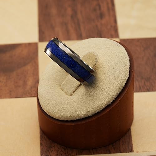 Miniatura 3 de 100S JEWELRY Anillos de tungsteno de bronce para hombre, incrustaciones de lapislázuli azul, forma de cúpula, banda de compromiso de boda, tallas