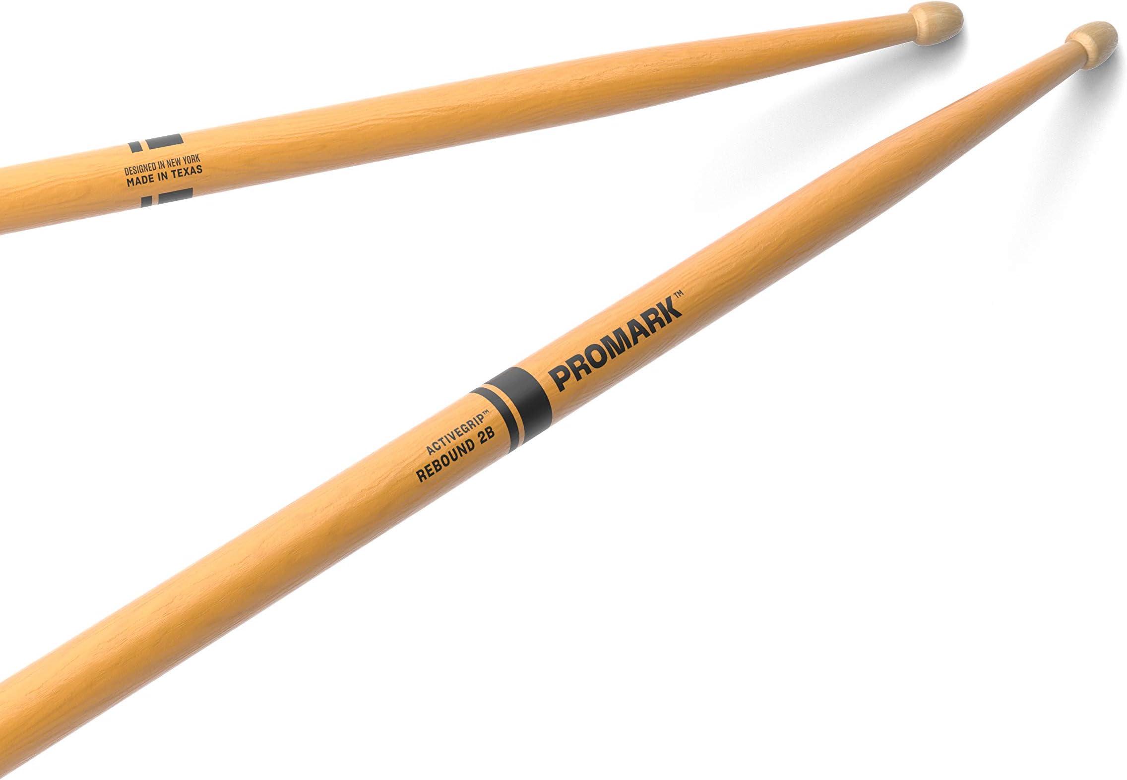 Promark ActiveGrip Drum Sticks - Rebound 2B Drumsticks - For Secure, Comfortable Grip - Gets Tackier As Your Hands Sweat - Hickory Wood - Acorn Tip, Clear, One Pair