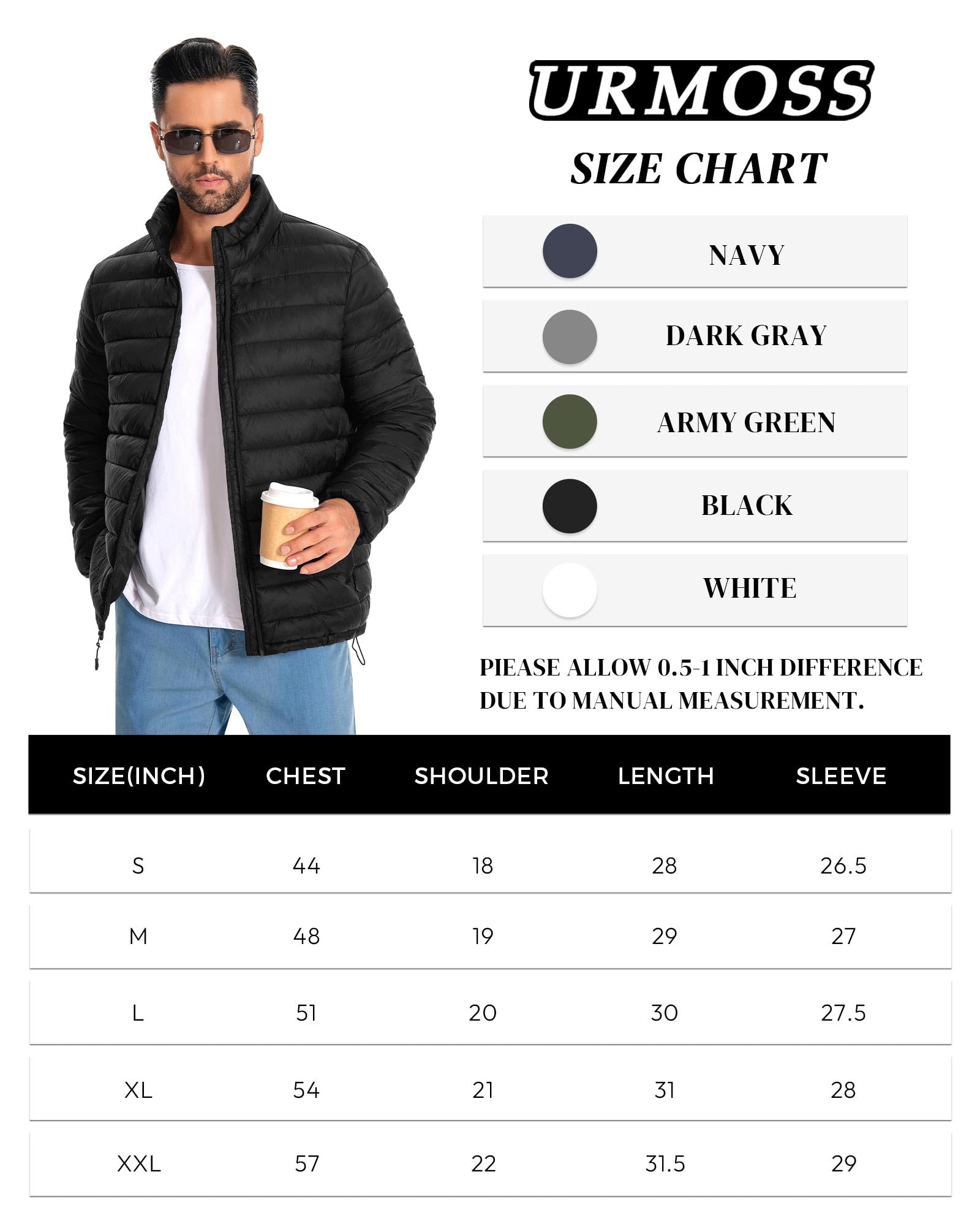 Piumino da uomo, leggero, caldo, invernale, antivento, isolato, con 3 tasche