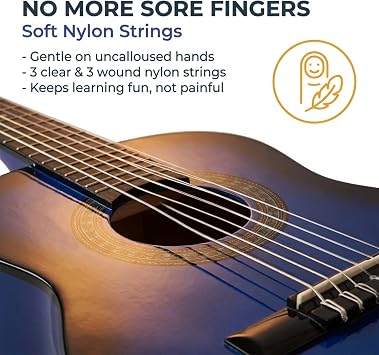 Music Alley MA-52 30 Inch Junior Classical Guitar for Kids, Blue