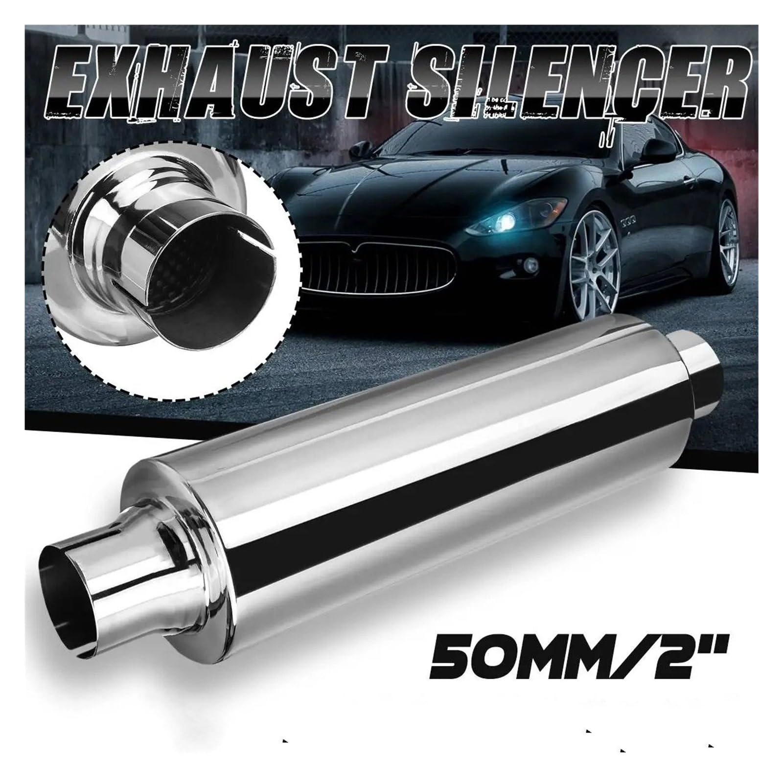 Tubo Scarico Auto Terminale Scarico Universale Per Auto Da 2" E 50 Mm Silenziatore In Acciaio Inox Terminale Scarico Silenziatore Lunghezza 16 Pollici Scarico Silenziatore