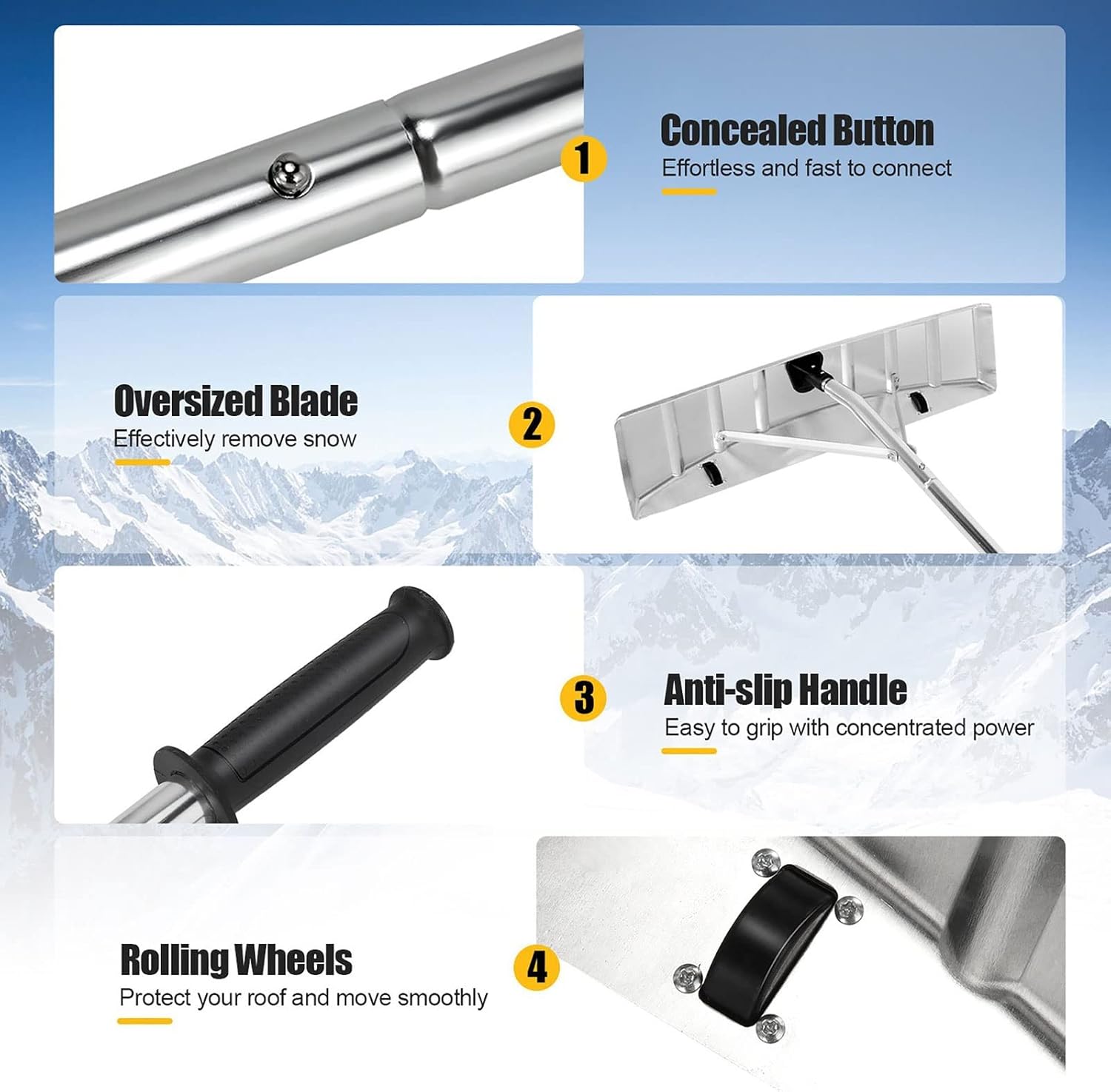 review Roof Snow Rake - 4-20FT Extendable Aluminum Snow Rake 5-Section Tubes & Soft TPE Anti-Skid Design Handle Roof Rake Snow Removal Tool - for Clear House Roof Vehicle Snow Wet Leaves(Silver) ( Size : )